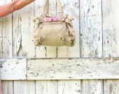 Button It Up Boho Bag upcycled khaki canvas purse eco friendly cream cotton summer natural