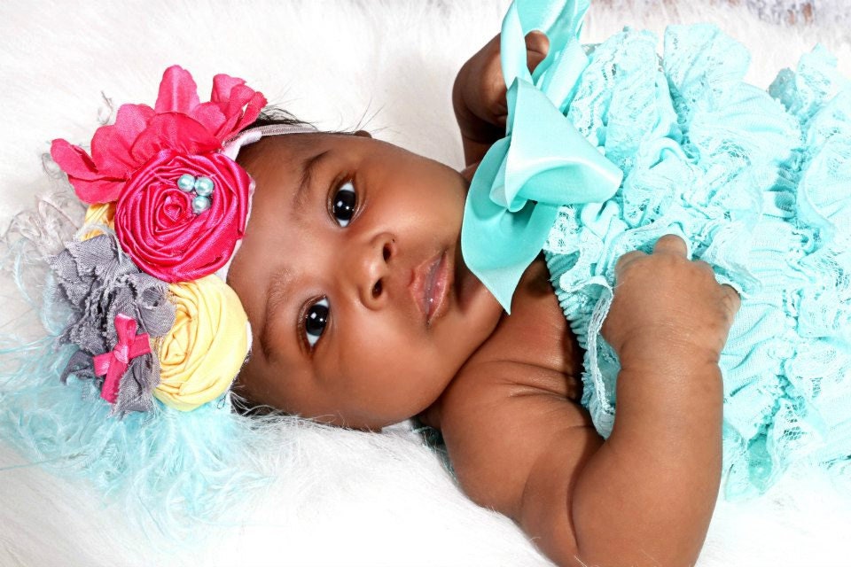 Girls easter headband, hot pink, yellow, aqua headband, bright headband, girls spring headband