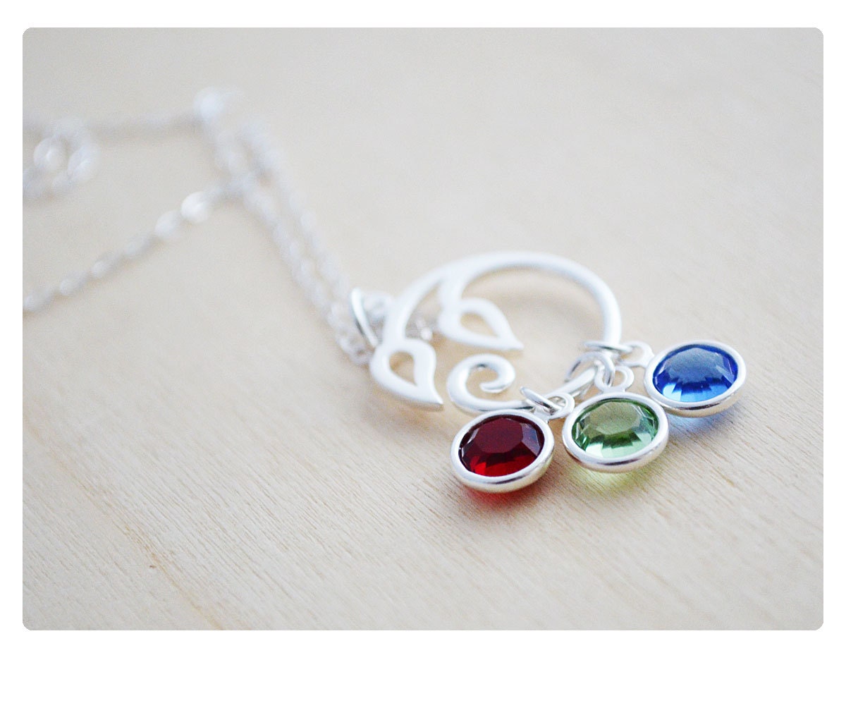 Birthstone Grandma Charm Holder Necklace - Mom Jewelry - Family Tree Necklace, Sterling Silver & Swarovski