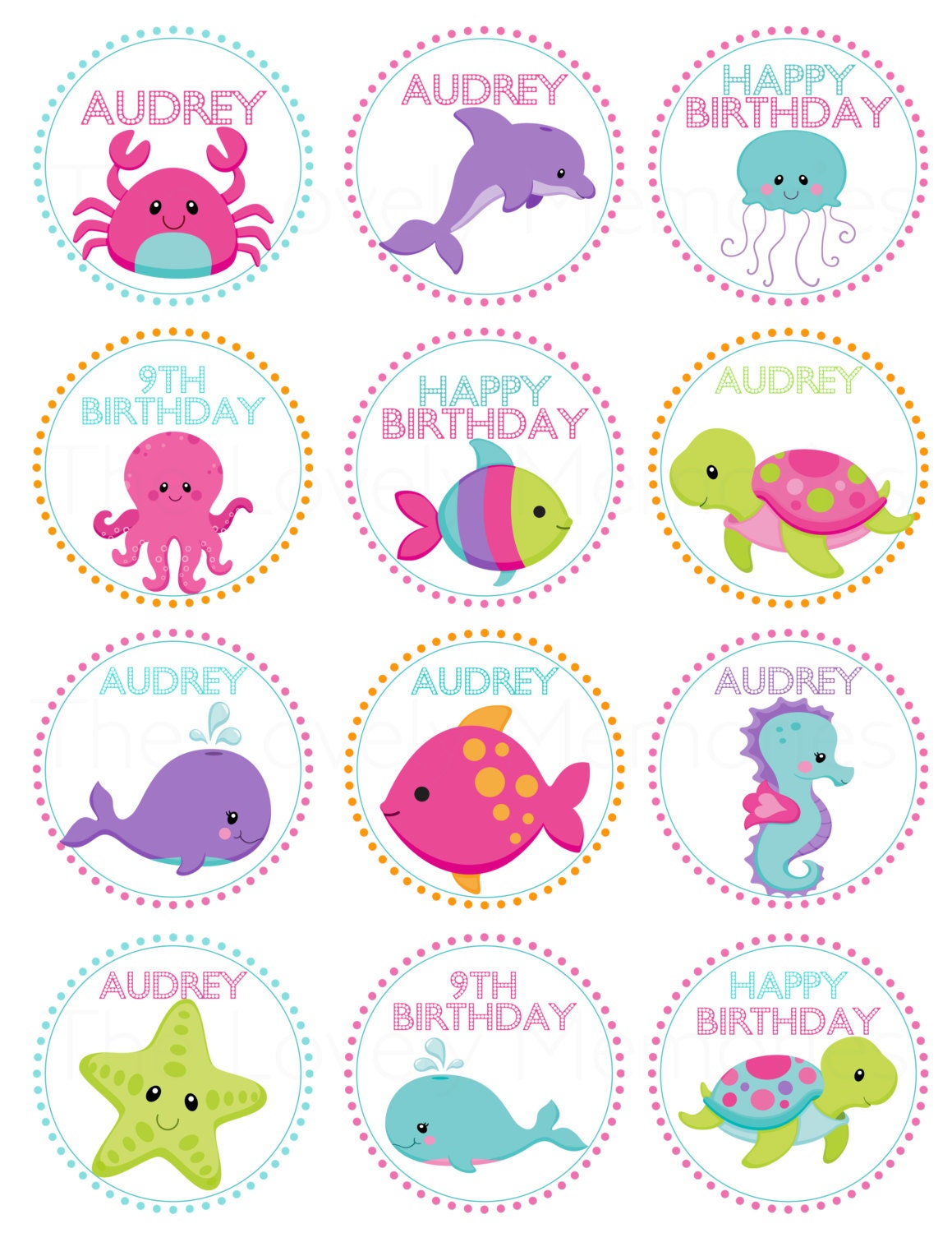 Under the Sea- Personalized Printable Cupcake Toppers /Gift Favor Tags Il_570xn