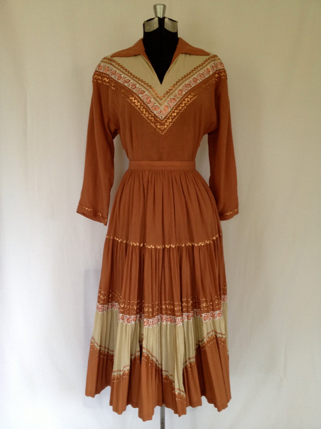 Stunning 50's Copper Two Piece Squaw Set - Medium/Large