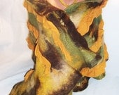 Nunofelted big scarf  BRIGHT MOOD, orange green brown scarf, eco friendly, gift for her
