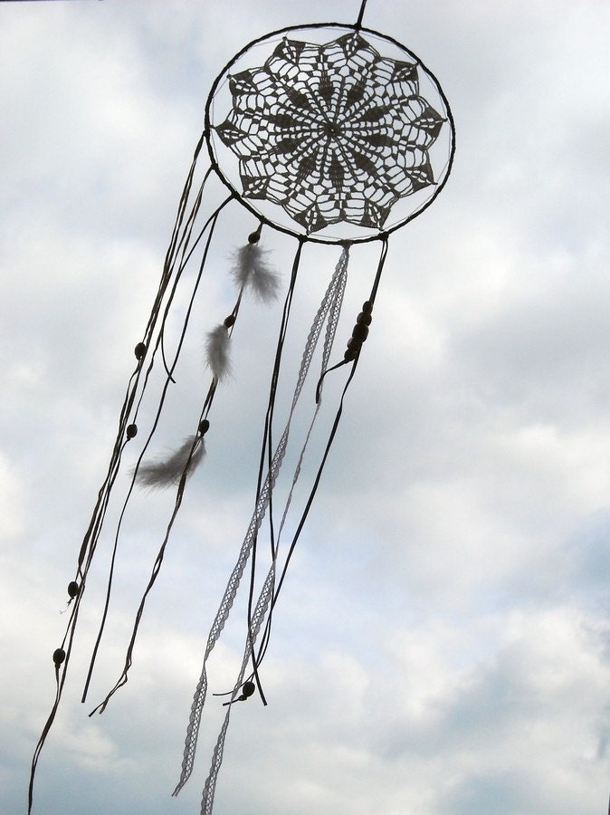 Dream catcher crochet lace wall decoration  navy blue cream and white wall dreamcatcher