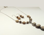 OOAK Natural Stone, Picture Jasper and Silver Beaded Necklace and Earrings