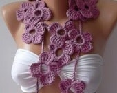 Flower Scarf --Lilac Flower Lariat Scarf Necklace