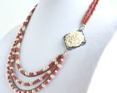 Coral Beaded Flower Necklace - Layered with Chain