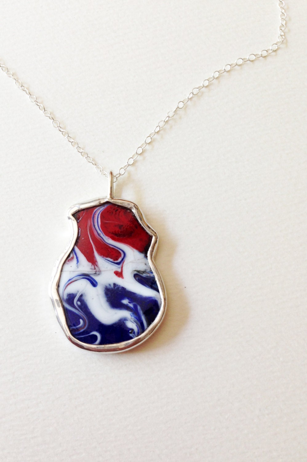 SALE - Accidentally Patriotic Enameled Bezel Set Pendant