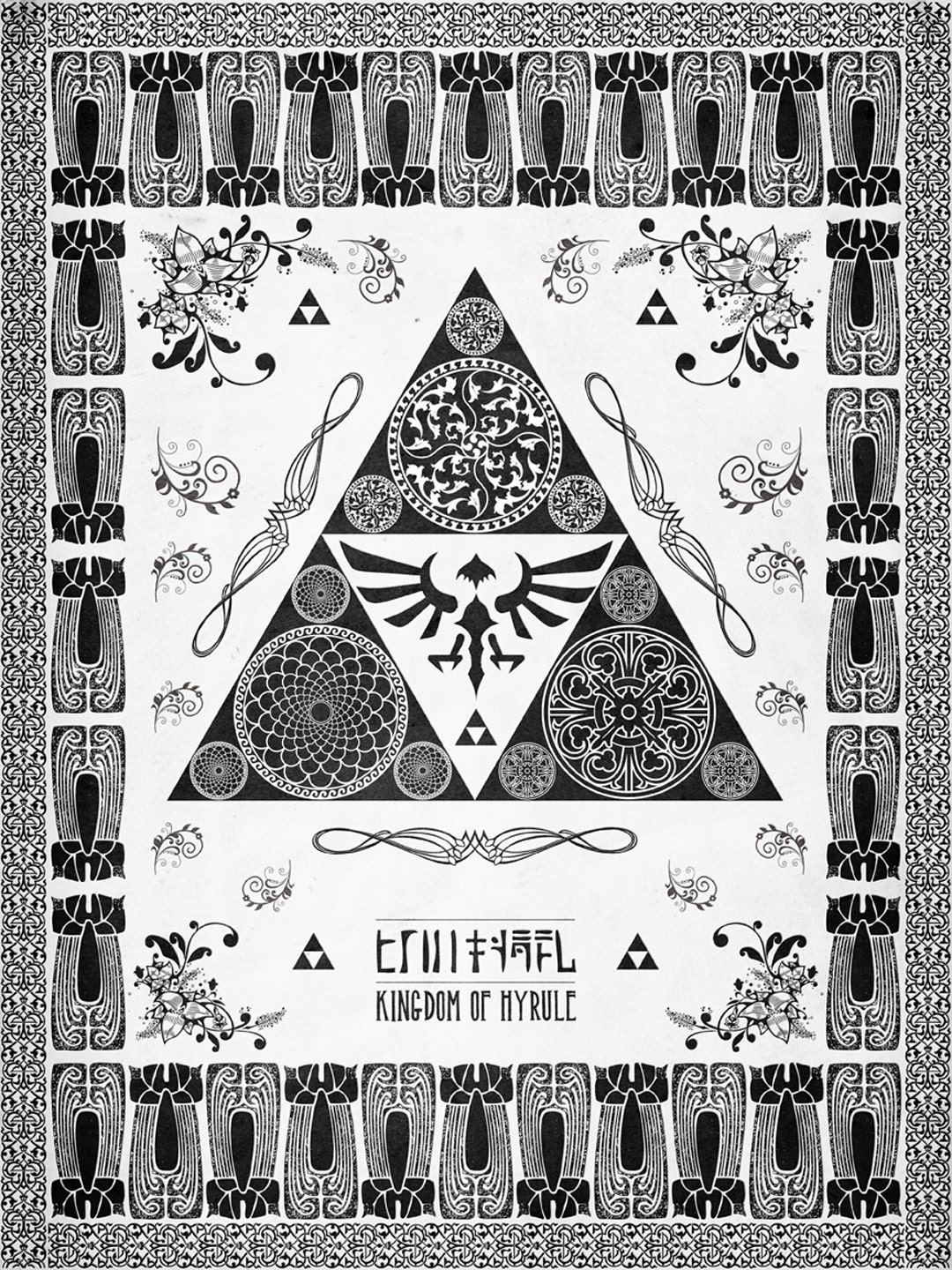 Legend of Zelda - The Triforce Crest of Hyrule Line Art - signed museum quality giclée fine art print 16" x 20"