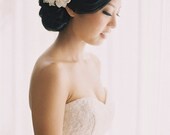 Wedding Hair Flower - Ivory White Bridal Hair Comb - Handmade Bridal Hair Accessories - Rhinestone Flower Center - Style FL1201R