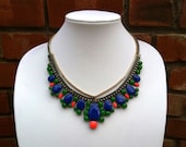 Green Neon Vintage Hand Painted Rhinestone Statement Necklace