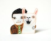 COOPER WITH LLAMA - shrink plastic brooch
