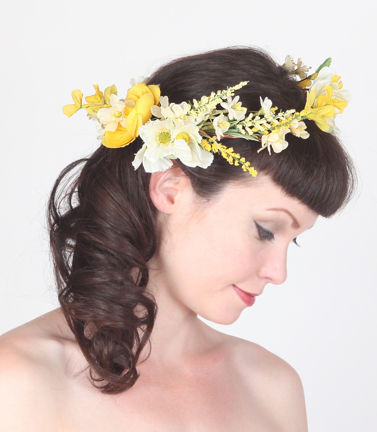 Flower Crown - Head Wreath - Yellow Wildflowers & Field Grass - Wedding Headpiece, Festival Circlet, Summer