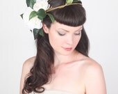 Dramatic Wedding Flower Crown - Bold, Statement Head Piece - Large Ivory Flowers & Leaves on Twining Branches