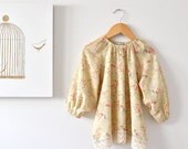 Girls Peasant Blouse-mustard floral cotton voile lace-baby toddler tunic- spring autumn boho vintage-Children Clothing by Chasing Mini