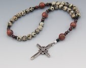 Anglican Rosary, Natural Gemstone Christian Prayer Beads, Black - Gray - Red