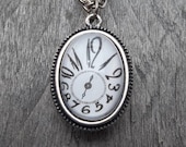a "The Persistence of Dali" Clockpunk Steampunk Necklace, Stainless Steel Elgin Watch Movement & Fleur de lis Pendant on Cable Link Chain