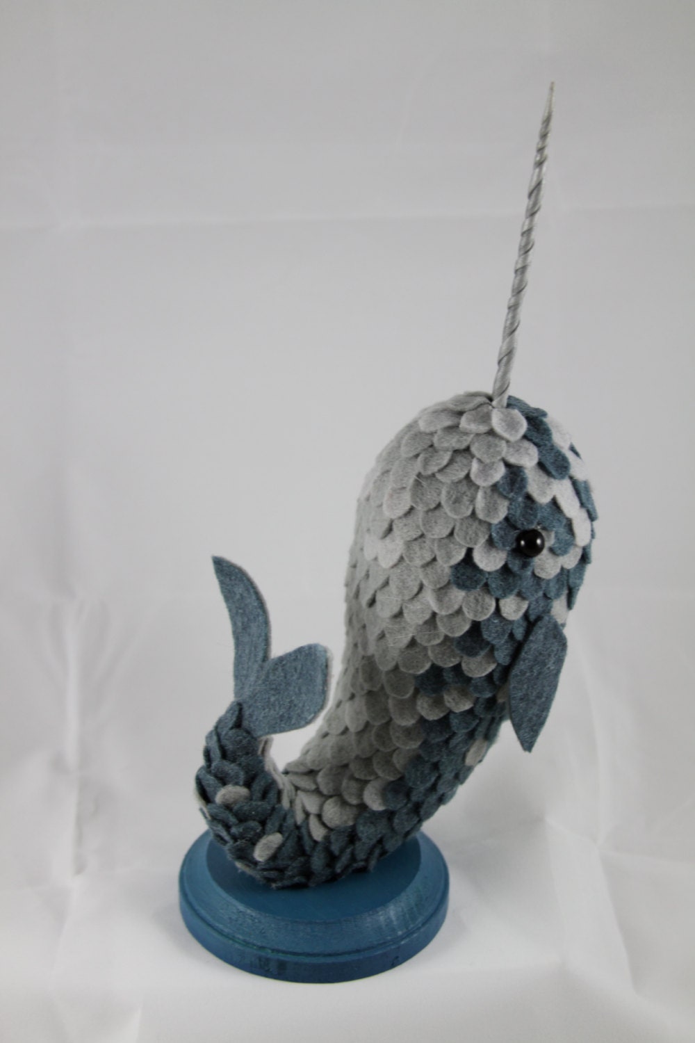 Blue-Grey and Grey Narwhal Faux Taxidermy Sculpture