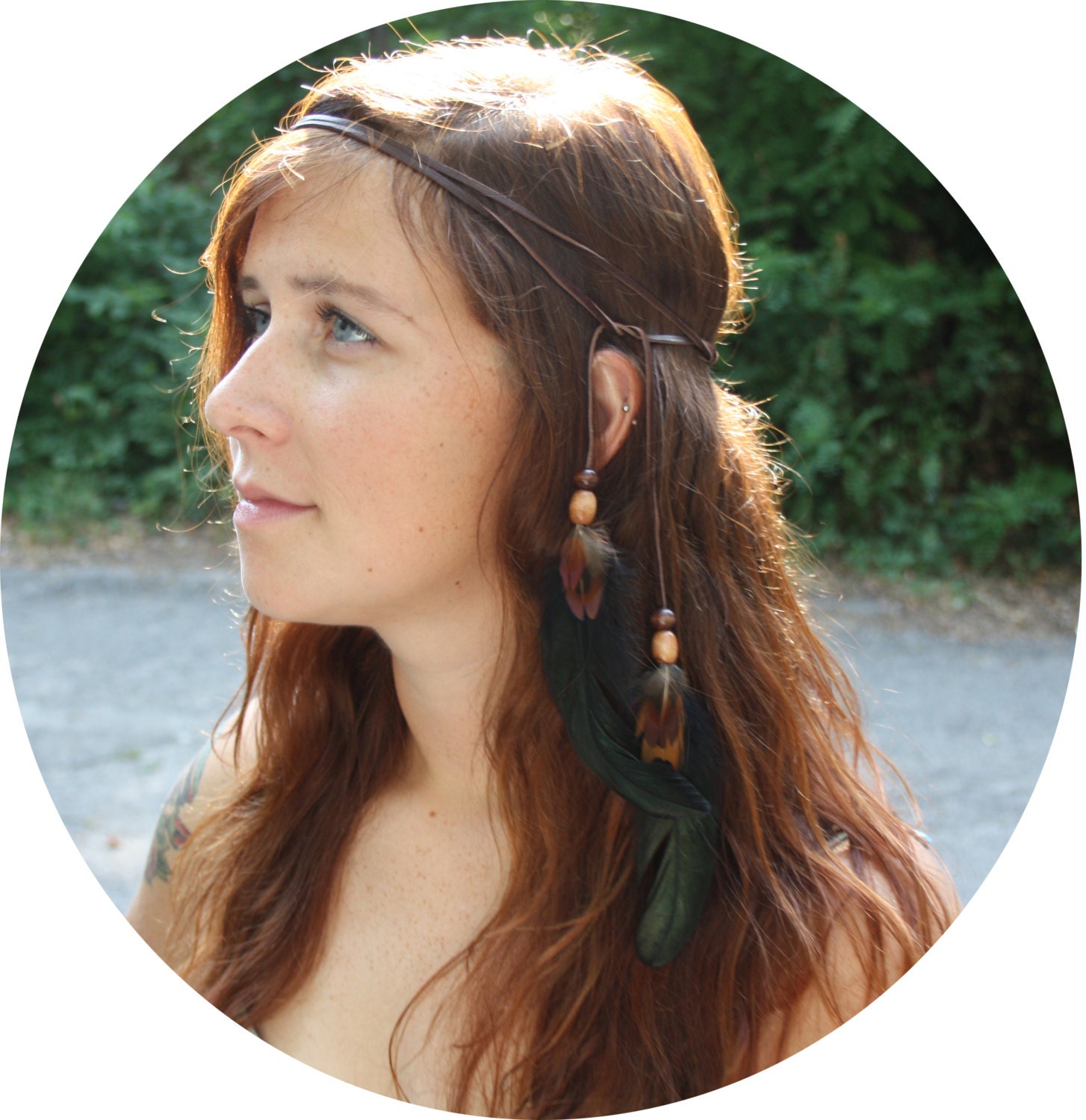Iridescent Feather and Leather Headband, Armband, Belt, Necklace, etc - Multi-Use Versatile