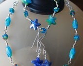 Blue and Aqua Star Necklace Bracelet and Earring Set