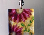 Magenta Flowers Watercolor Art Pendant Necklace