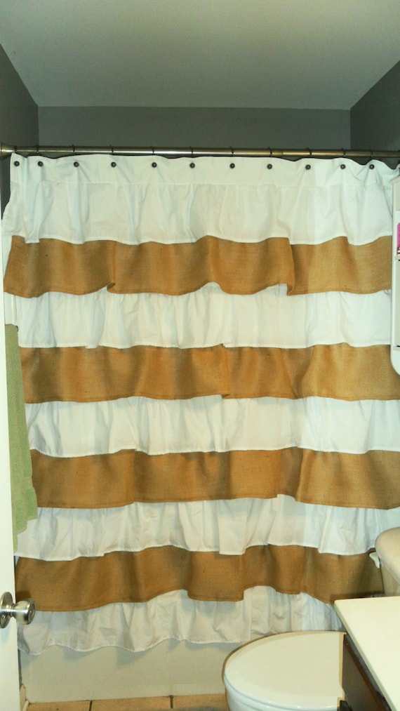 Burlap and Cotton Ruffle Shower Curtain