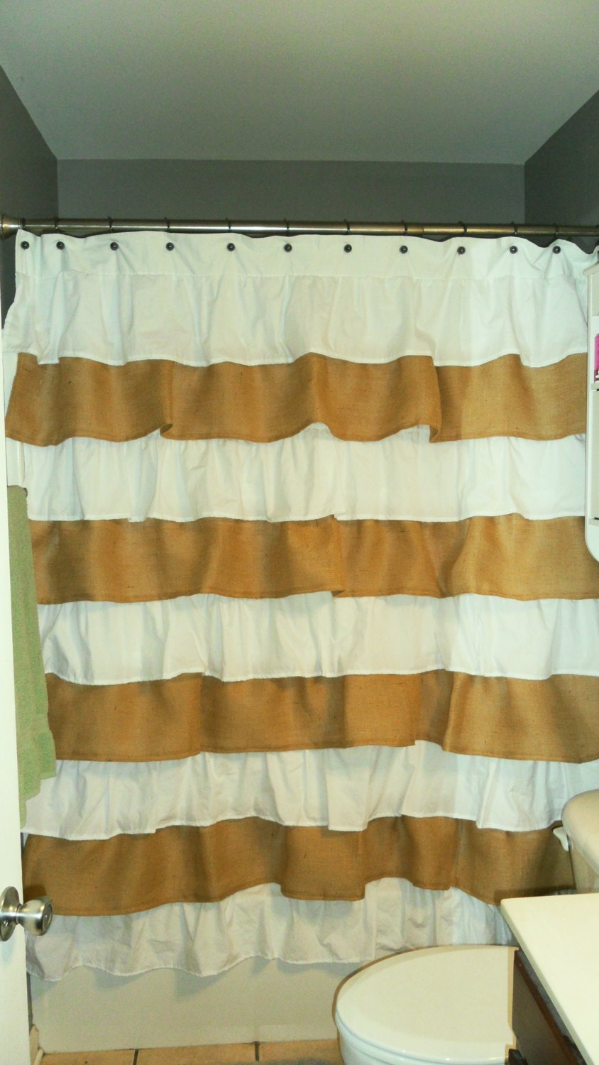 Burlap and Cotton Ruffle Shower Curtain