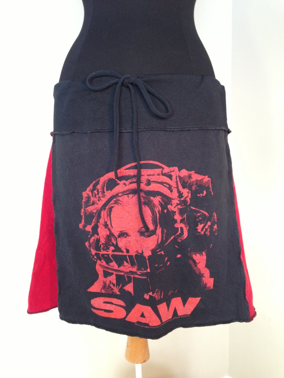 SAW T Shirt Skirt / Recycled Cotton Tees / Horror / ALine / Drawstring / Soft / Red & Black/ Gift for Her / T-Skirt