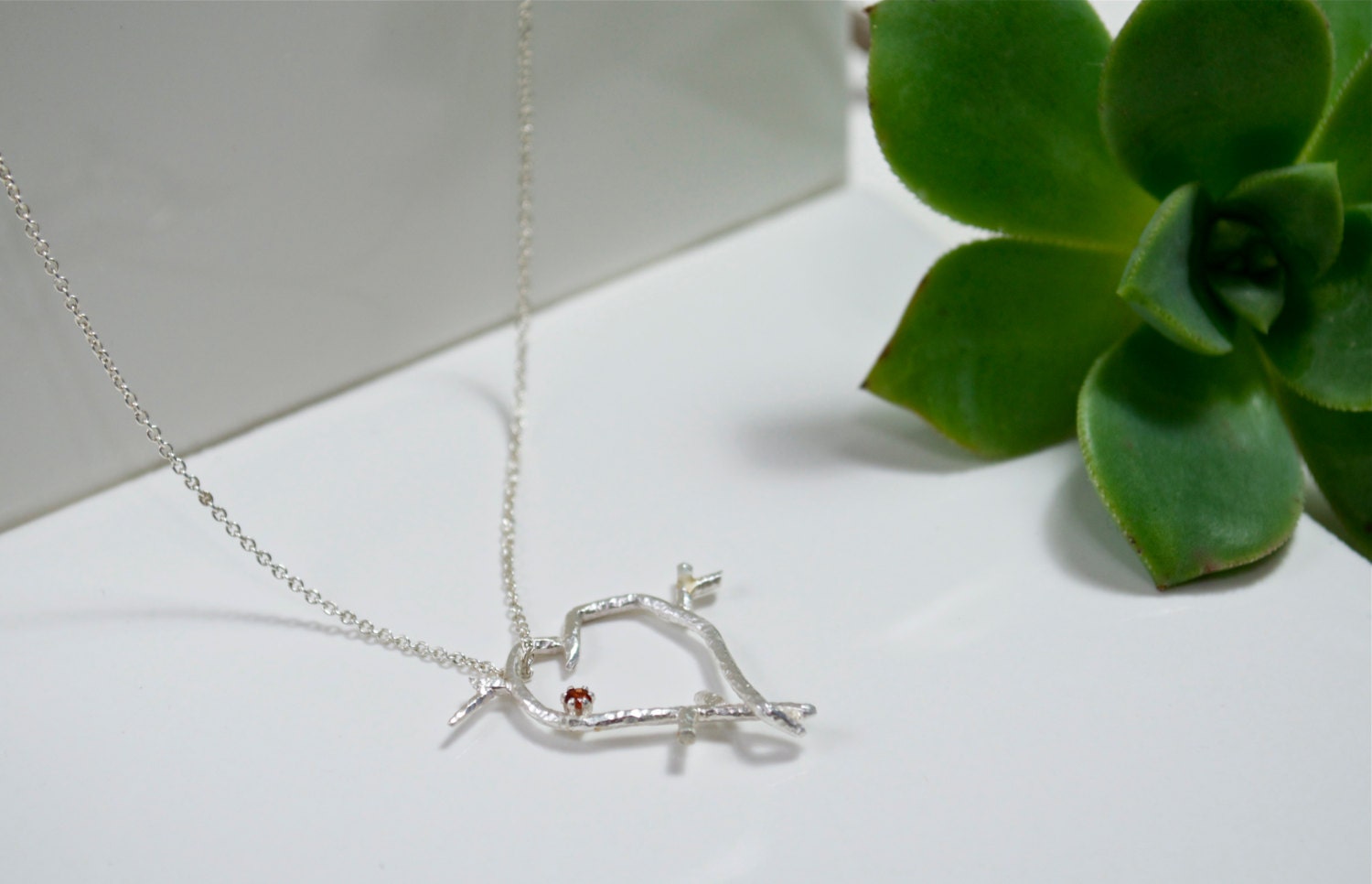 Handmade Valentine Twig Love Necklace, Eco Friendly Sterling Silver Twig Heart Necklace