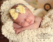 Baby Headband, Shabby Chic Headband, Infant Headband, Newborn Headband, Light Yellow Rosette Bow on skinny elastic