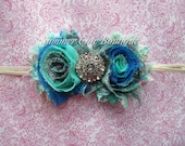 Peacock Baby Headband, Infant Headband, Newborn Headband - Shabby Chic Headband Peacock Headband ,Shabby Chic Headband