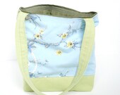 Blue & Chartreuse Vintage Fabric Floral Tote Bag