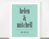 Mint and gray Wedding Poster, wedding anniversary custom typography poster