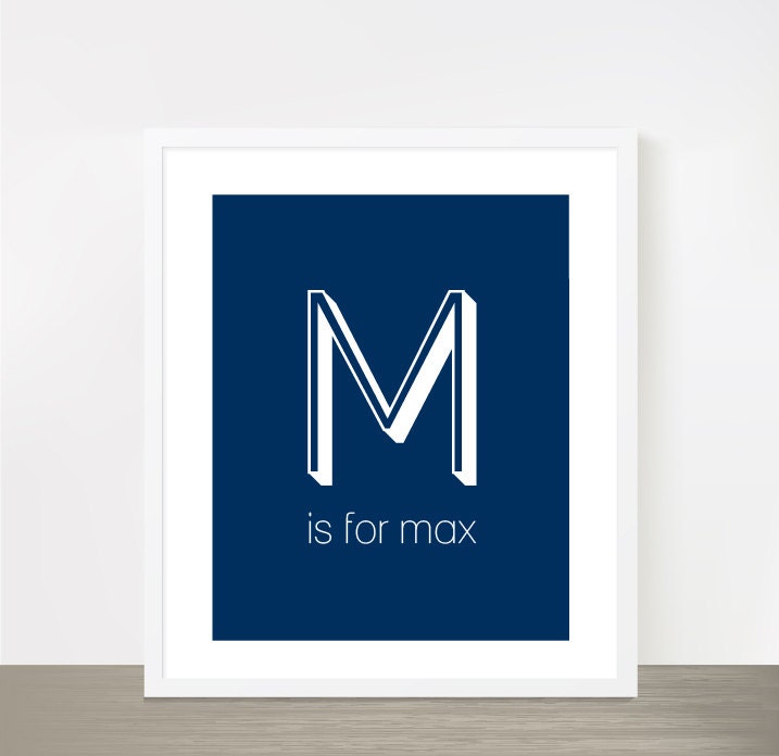 M for Max Navy Blue Baby Boy Name Nursery Poster