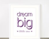 dream big little one purple nursery print wall art 8x10'