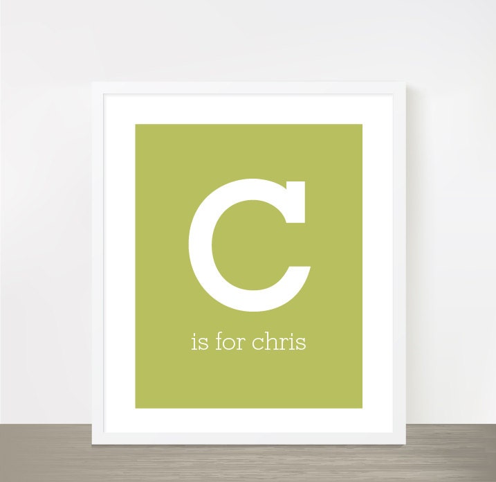 C is for Chris baby boy name nursery print olive green 8x10 Monogram print