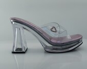 90s clear lucite heels size 9 pink rhinestone heart PVC