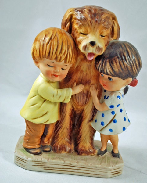 TEACHER GIFT - Gorham Moppets "Don't Try To Understand" 1973 - Rare, HTF Moppets figurine - Little Boy, Little Girl and Dog
