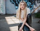 Shiny black leggings - metallic rainbow spandex urban punk modern fashion, street style for women - small murmuration