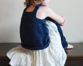 Girls Hand Knit Dress Top with Shoulder Knot Ties in Denim and Navy Heather Size 3 to 5 years