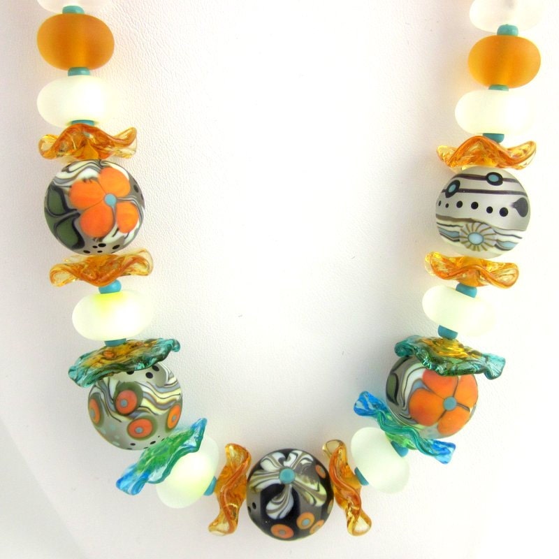 Multicolor Lampwork Necklace, Lampwork Jewelry,  Beadwork Necklace, Beaded Jewelry, Women's Jewelry, Gifts for Her