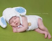 EASTER Little Lamb Newborn baby girl or boy hand knitted overalls and hat set for Photography Props