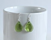 Kelly Green Grass Teardrop Earrings Simple Earrings Faceted Gemstone Light Green Jewelry For Her Artisan Handmade (R089)
