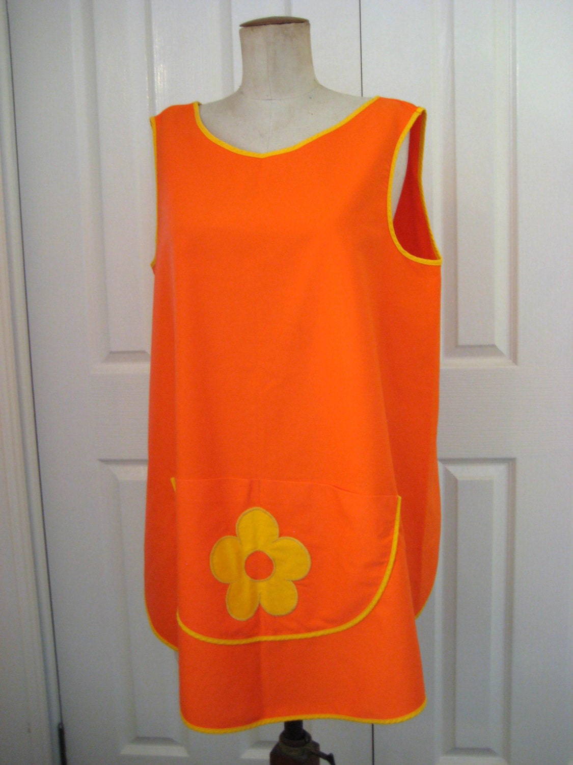 Vintage Mid Century Orange Pinafore Apron