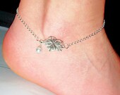 Antique silver flower glass pearl summer anklet naturalic trendy delicate anklets