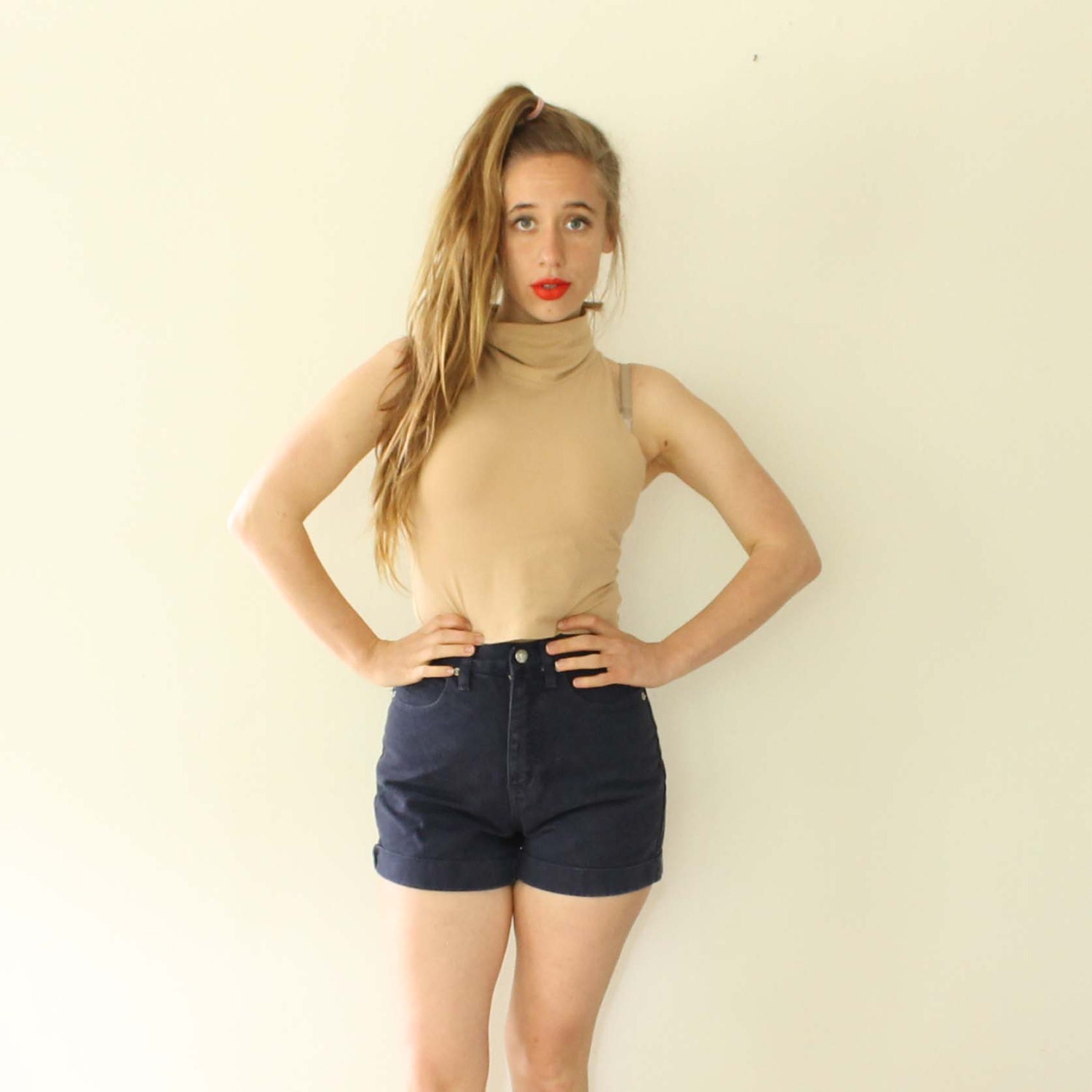 90s Navy High Waisted Shorts // 4 // High Waist // Soft Grunge