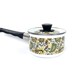 Vintage Enamelware Pot Lidded Covered Saucepan Paisley Floral Swirl Pattern Brown Green Yellow White Mid Century Kitchen Cookware
