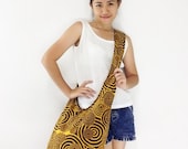 Handmade Cotton   Hippie  Hobo bag Boho bag Shoulder bag Sling bag Messenger bag Crossbody Purse - mustard yellow&brown
