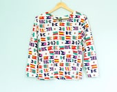 Vintage multi color flag motif round neck blouse