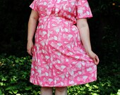 Plus Size - Vintage Pink & White Abstract Print Neck Tie Dress (Size18/20)