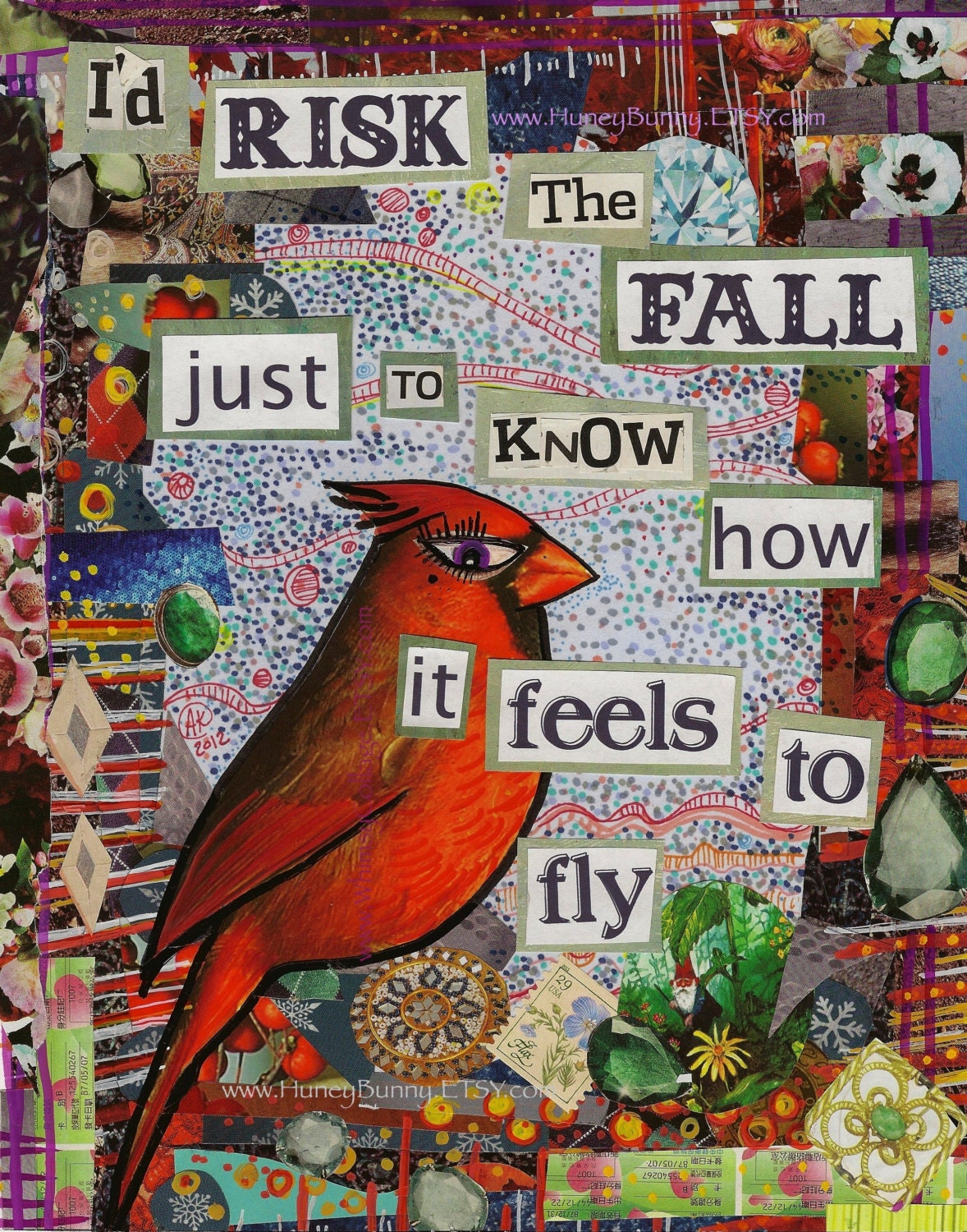 Print - I'd Risk The FALL just to know how it Feels to FLY -Bird Art from Allie Kelley - 8 x 10 Print